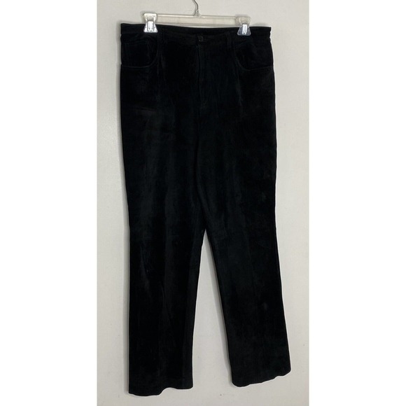 Nordstrom Black Suede Leather Straight Leg Pants Women's Size 12 K3 - Picture 2 of 7